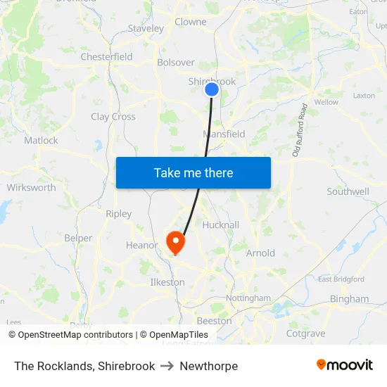 The Rocklands, Shirebrook to Newthorpe map