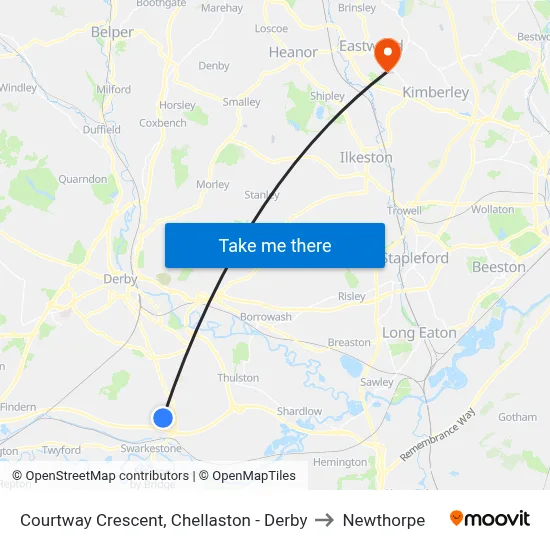 Courtway Crescent, Chellaston - Derby to Newthorpe map