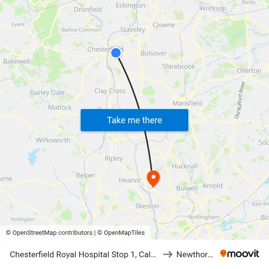 Chesterfield Royal Hospital Stop 1, Calow to Newthorpe map