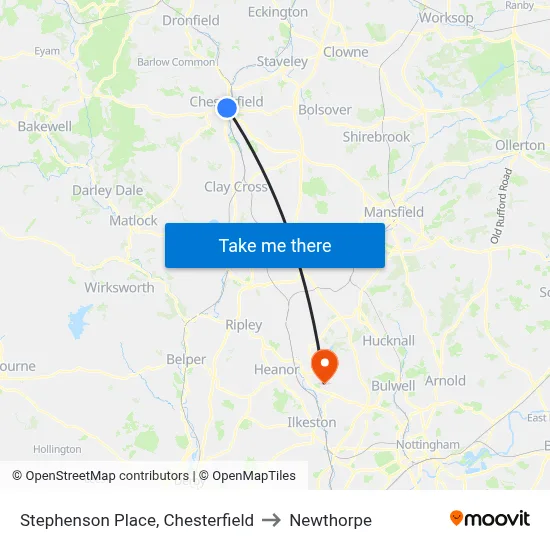 Stephenson Place, Chesterfield to Newthorpe map