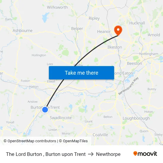 The Lord Burton , Burton upon Trent to Newthorpe map