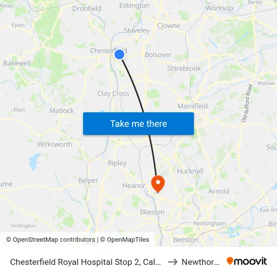 Chesterfield Royal Hospital Stop 2, Calow to Newthorpe map