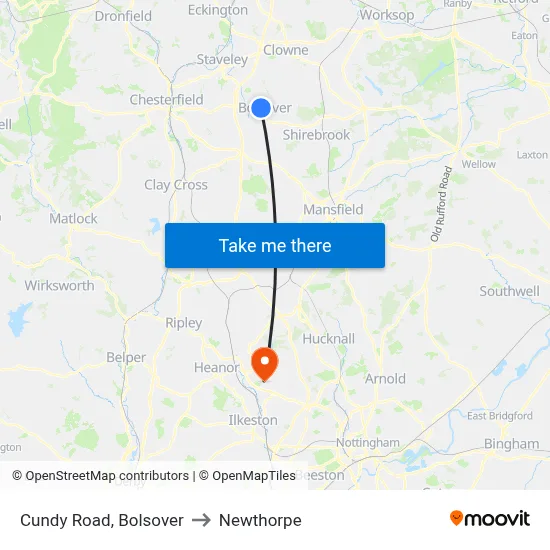 Cundy Road, Bolsover to Newthorpe map