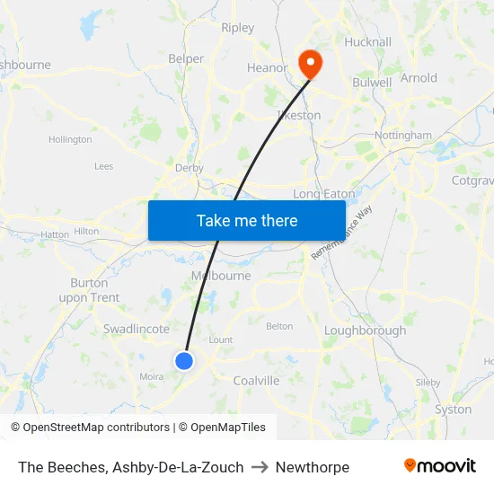 The Beeches, Ashby-De-La-Zouch to Newthorpe map