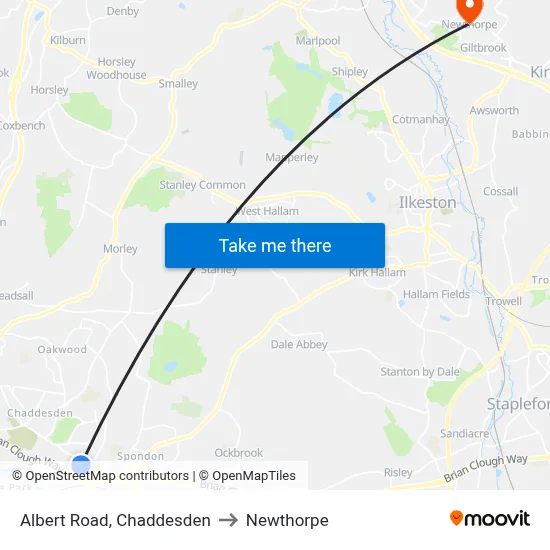 Albert Road, Chaddesden to Newthorpe map
