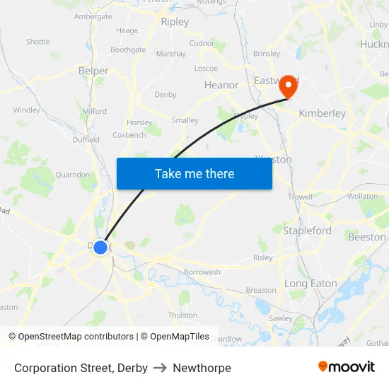 Corporation Street, Derby to Newthorpe map