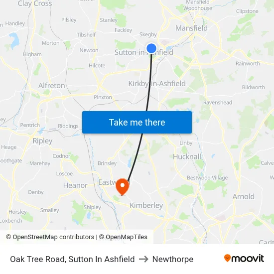 Oak Tree Road, Sutton In Ashfield to Newthorpe map
