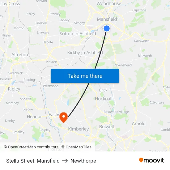 Stella Street, Mansfield to Newthorpe map