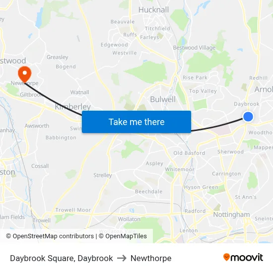 Daybrook Square, Daybrook to Newthorpe map