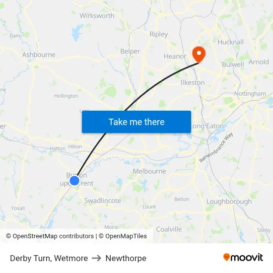Derby Turn, Wetmore to Newthorpe map