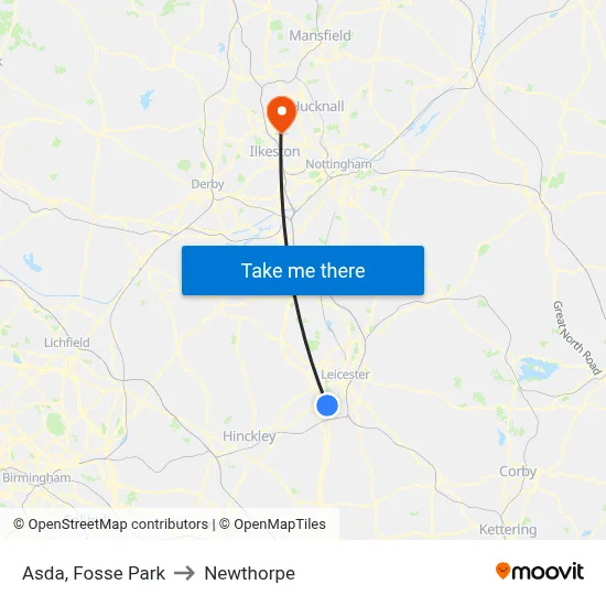 Asda, Fosse Park to Newthorpe map