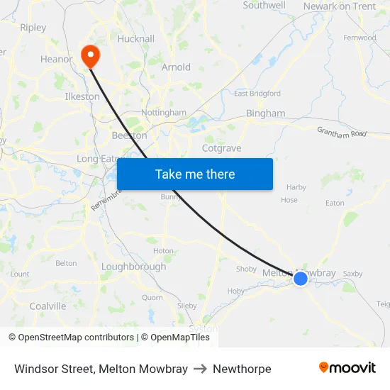 Windsor Street, Melton Mowbray to Newthorpe map