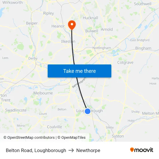 Belton Road, Loughborough to Newthorpe map