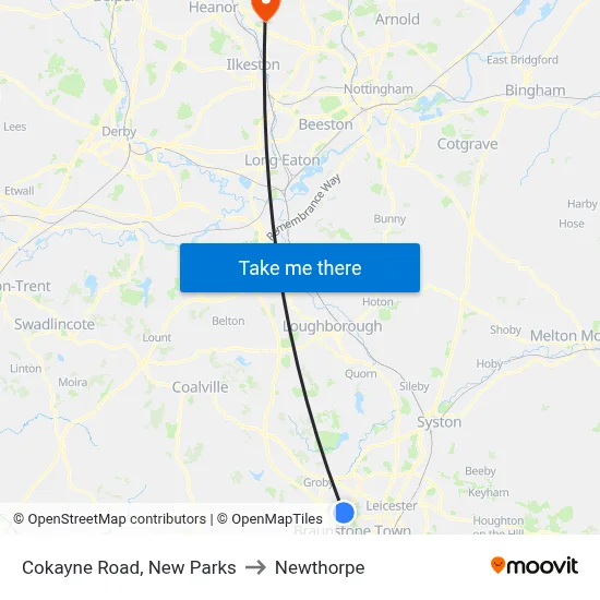 Cokayne Road, New Parks to Newthorpe map