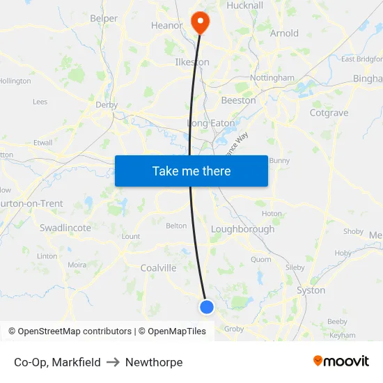 Co-Op, Markfield to Newthorpe map