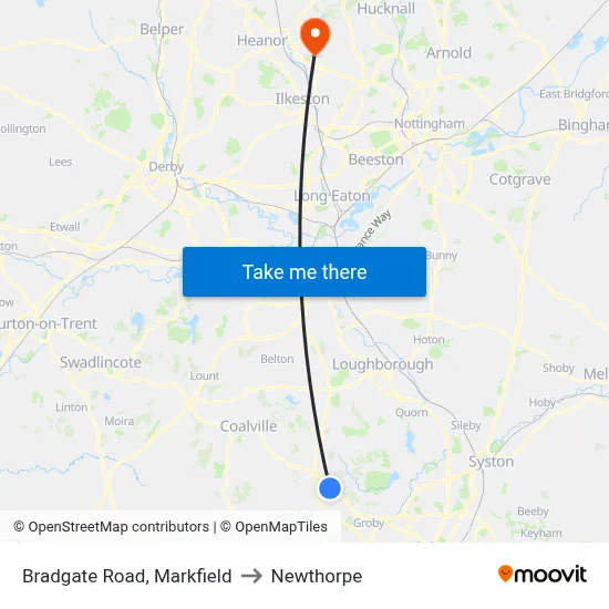 Bradgate Road, Markfield to Newthorpe map