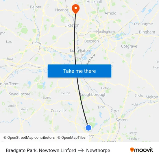 Bradgate Park, Newtown Linford to Newthorpe map