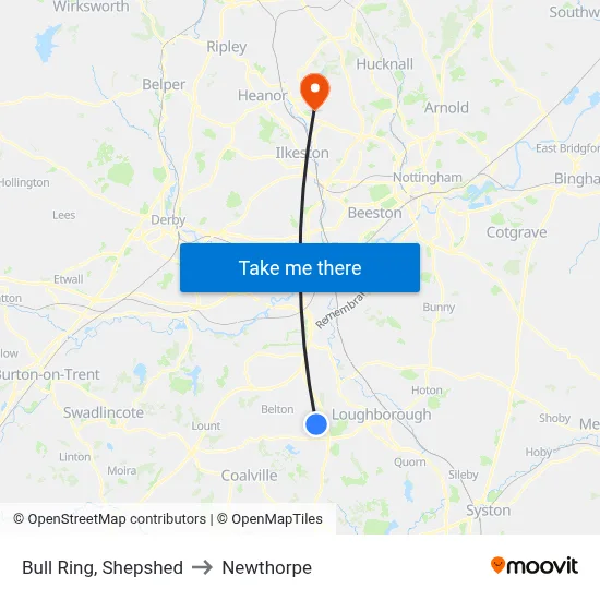 Bull Ring, Shepshed to Newthorpe map