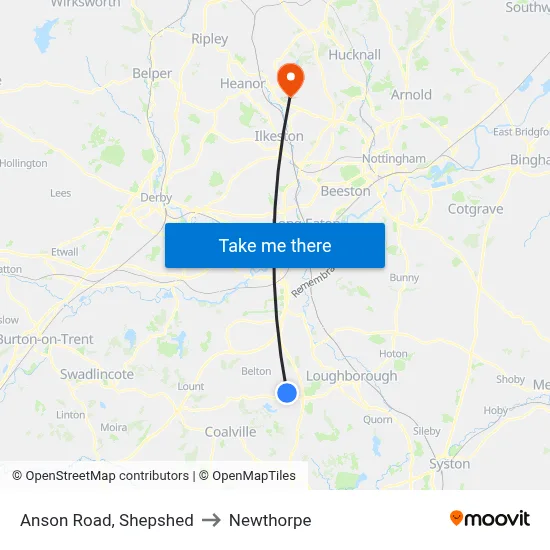 Anson Road, Shepshed to Newthorpe map
