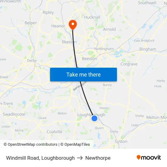 Windmill Road, Loughborough to Newthorpe map
