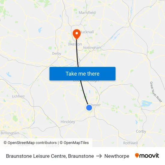 Braunstone Leisure Centre, Braunstone to Newthorpe map