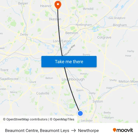 Beaumont Centre, Beaumont Leys to Newthorpe map