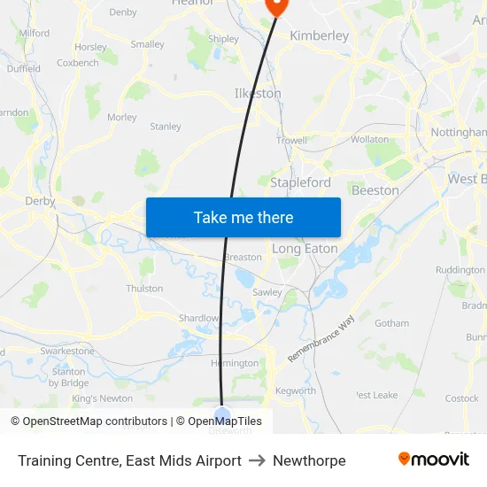 Training Centre, East Mids Airport to Newthorpe map