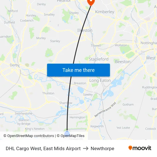 DHL Cargo West, East Mids Airport to Newthorpe map