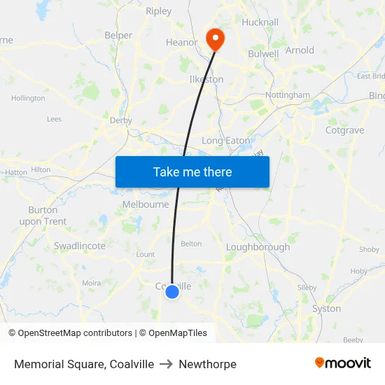 Memorial Square, Coalville to Newthorpe map