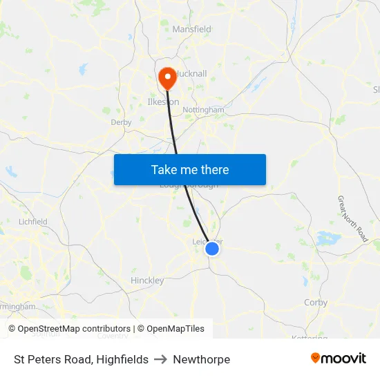 St Peters Road, Highfields to Newthorpe map