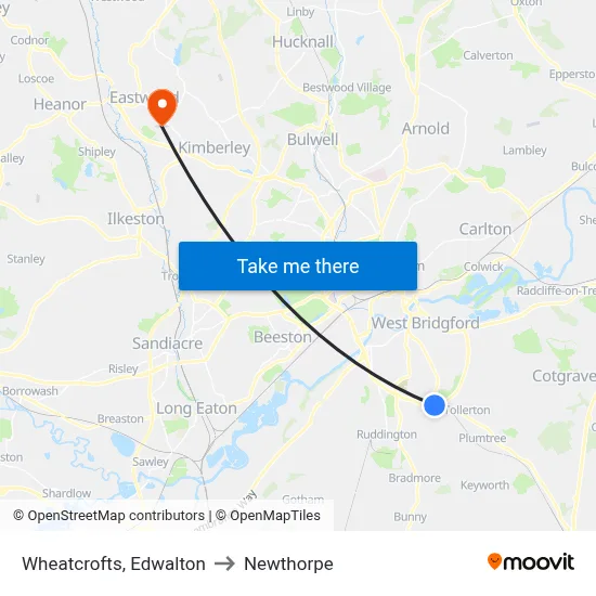 Wheatcrofts, Edwalton to Newthorpe map