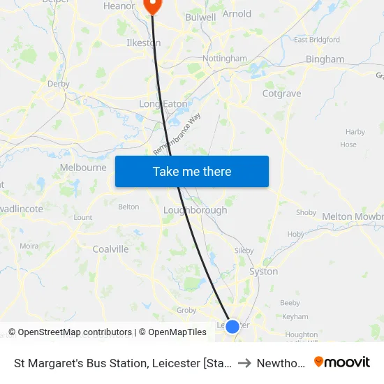 St Margaret's Bus Station, Leicester [Stand Sc] to Newthorpe map