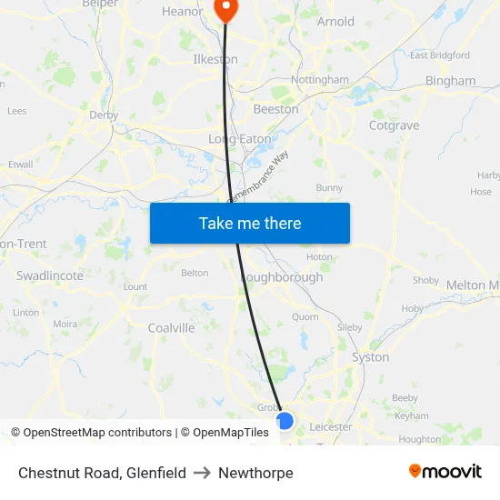 Chestnut Road, Glenfield to Newthorpe map