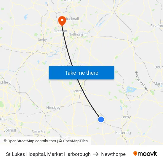 St Lukes Hospital, Market Harborough to Newthorpe map