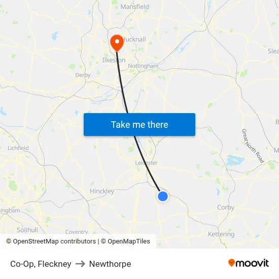 Co-Op, Fleckney to Newthorpe map