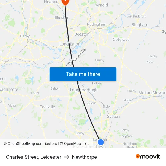 Charles Street, Leicester to Newthorpe map