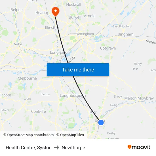 Health Centre, Syston to Newthorpe map