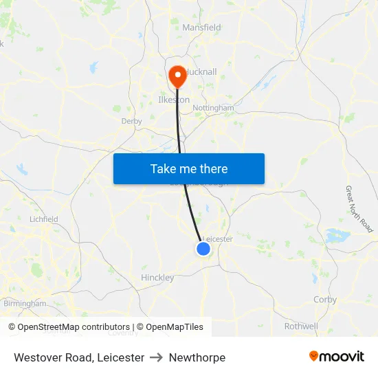 Westover Road, Leicester to Newthorpe map