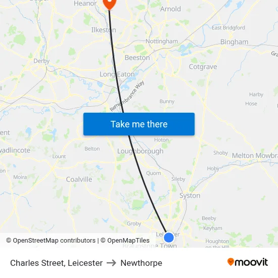 Charles Street, Leicester to Newthorpe map
