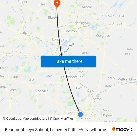 Beaumont Leys School, Leicester Frith to Newthorpe map