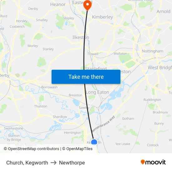 Church, Kegworth to Newthorpe map