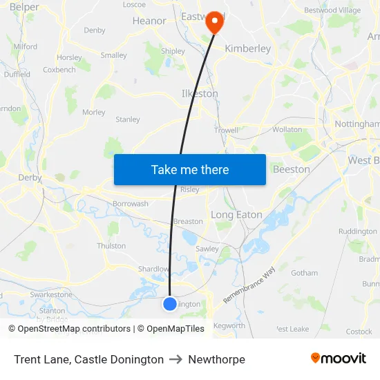 Trent Lane, Castle Donington to Newthorpe map