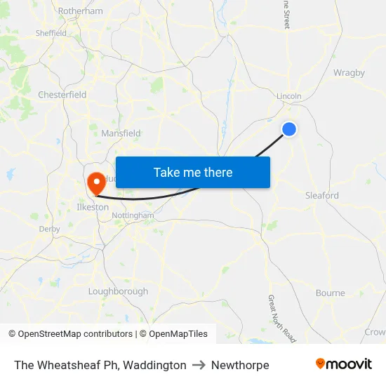 The Wheatsheaf Ph, Waddington to Newthorpe map