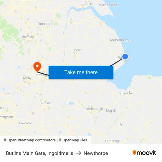 Butlins Main Gate, Ingoldmells to Newthorpe map