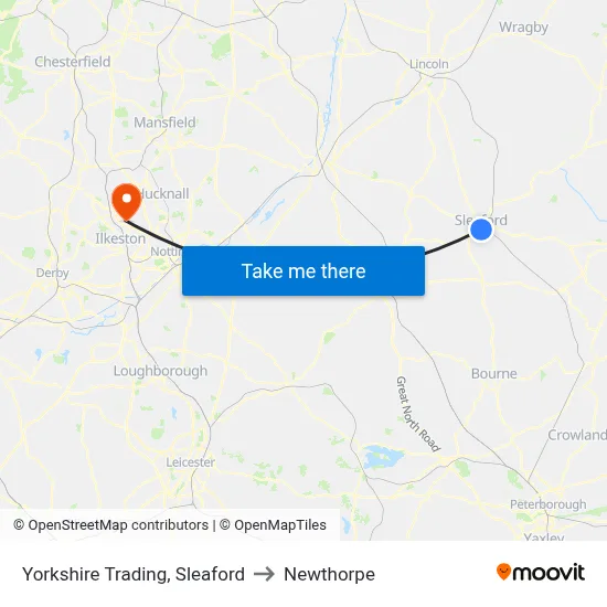 Yorkshire Trading, Sleaford to Newthorpe map