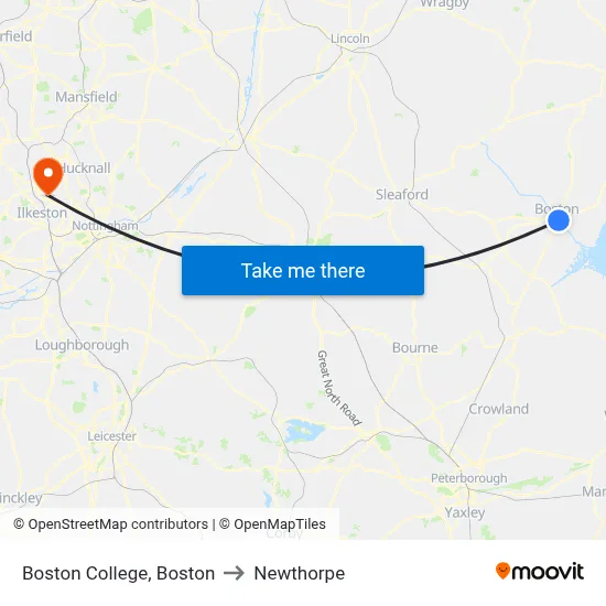 Boston College, Boston to Newthorpe map