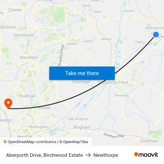 Aberporth Drive, Birchwood Estate to Newthorpe map