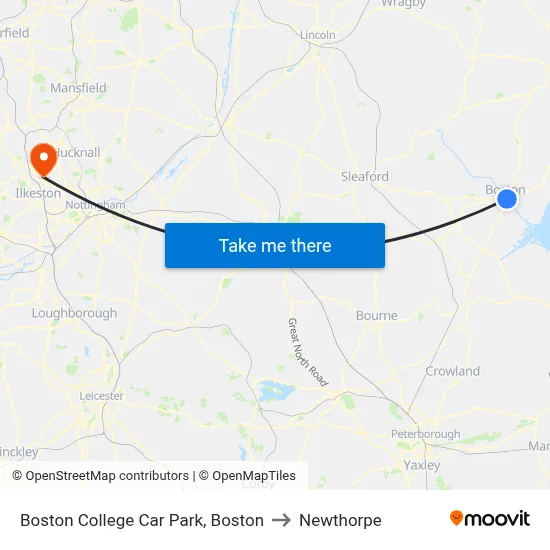 Boston College Car Park, Boston to Newthorpe map