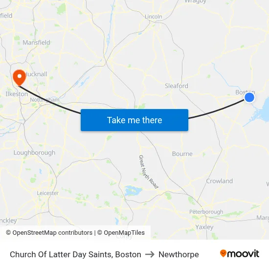 Church Of Latter Day Saints, Boston to Newthorpe map