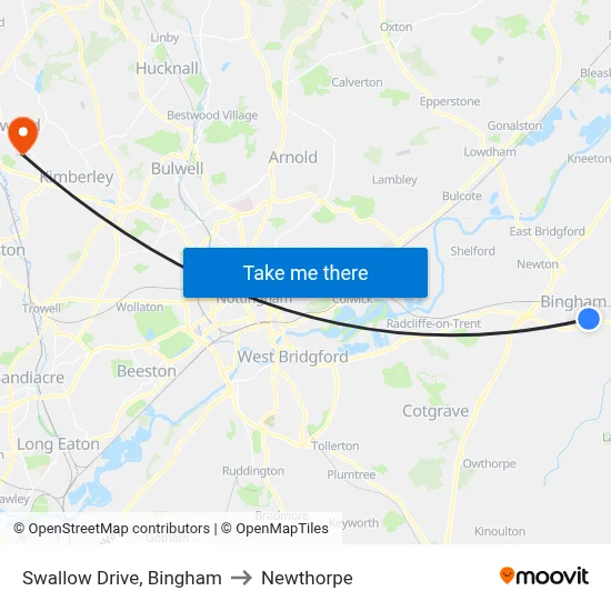 Swallow Drive, Bingham to Newthorpe map